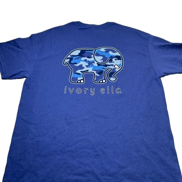 Ivory Ella Unisex Blue Long Sleeve T-Shirt with Camo Elephant Design Medium - Picture 4 of 6